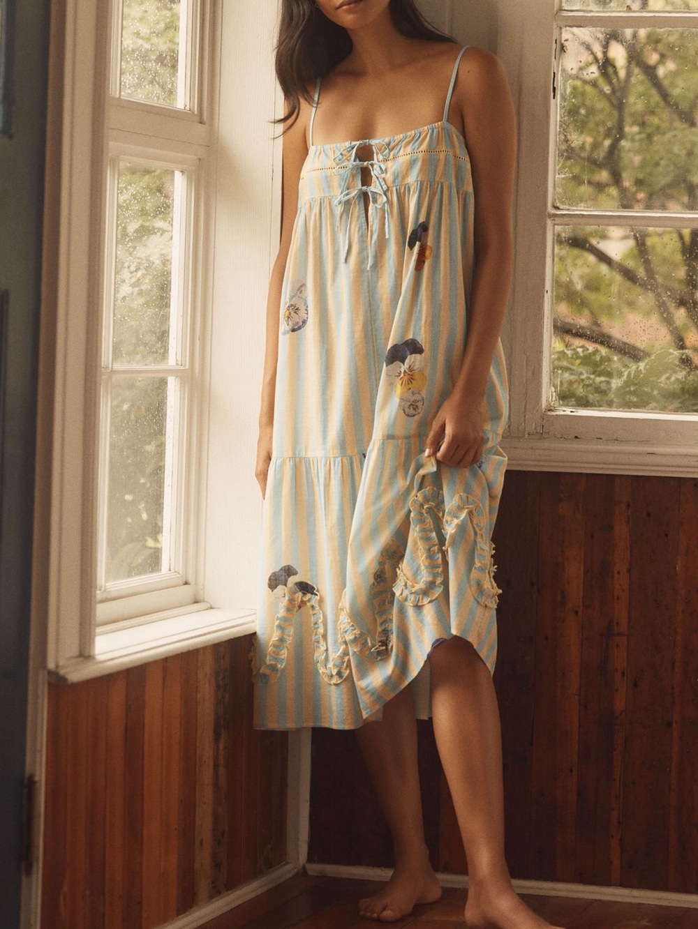 Anthropologie Nap Dress Pansies Lyrebird New Stripe Floral Pansy Print Small